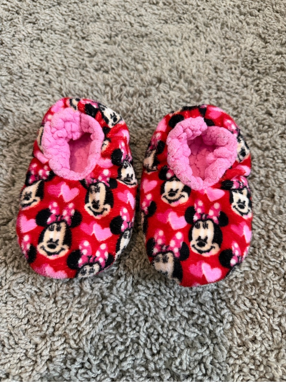 Minnie Mouse Red and Pink Plush Footie Slippers
